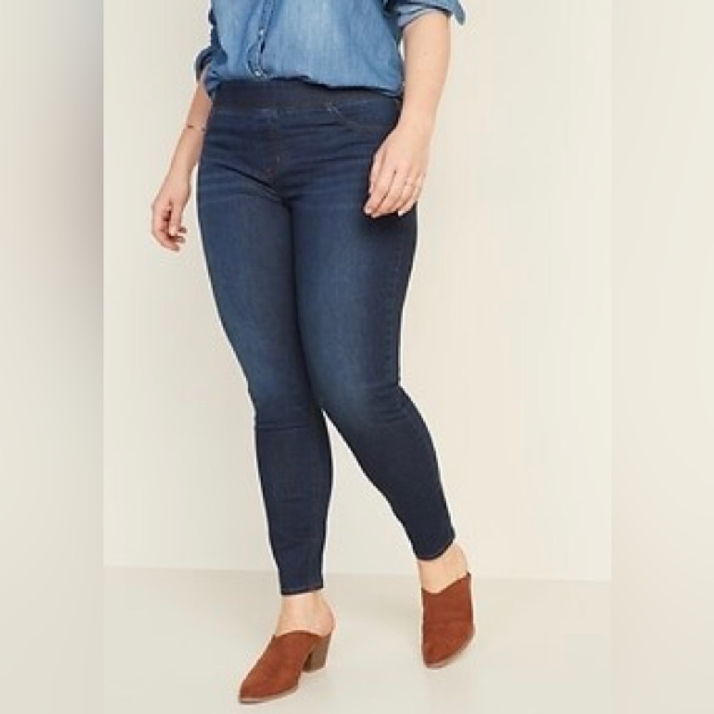 Denim, stretch, mid-rise jeggings